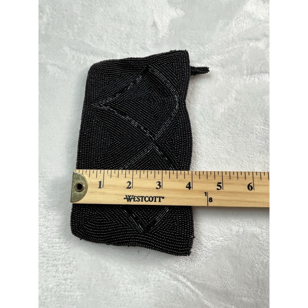 Small Beaded Black Clutch Zippered Made in Japan Lined approx 7" x 4 " - Picture 7 of 7